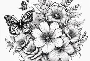 fine line flowers, minor geometric aspects, butterflies, vines. Utilize some negative space. tattoo idea