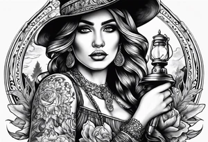 Gypsy with lantern and flintlock pistol tattoo idea