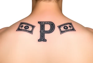 Small Letter P with a dollar bill coming out from the sides. tattoo idea