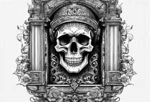 skull behind doors tattoo idea