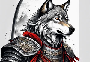 Wolf with samurai armor full sleeve tattoo idea