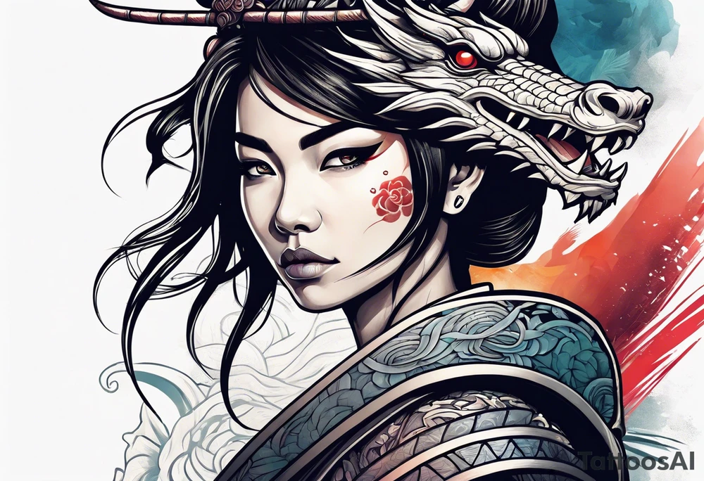 Samurai girl with dragon tattoo idea