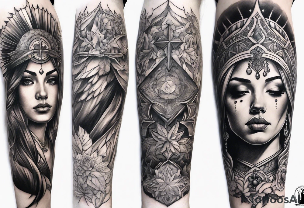 religious sleeve tattoo idea