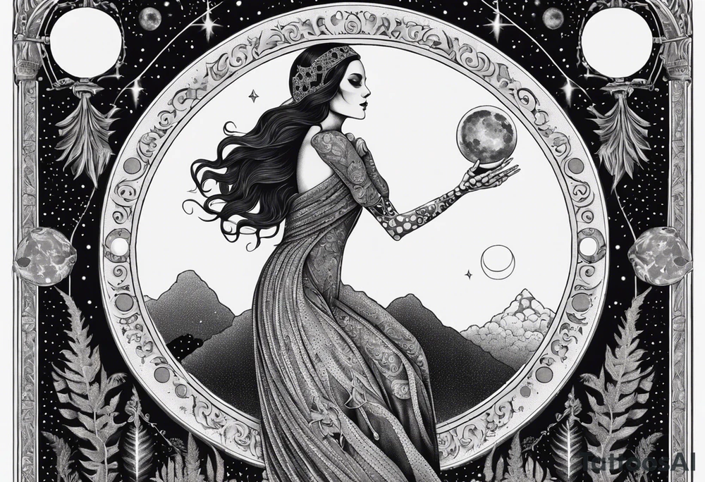 High priestess skeleton moon tarot card tattoo idea