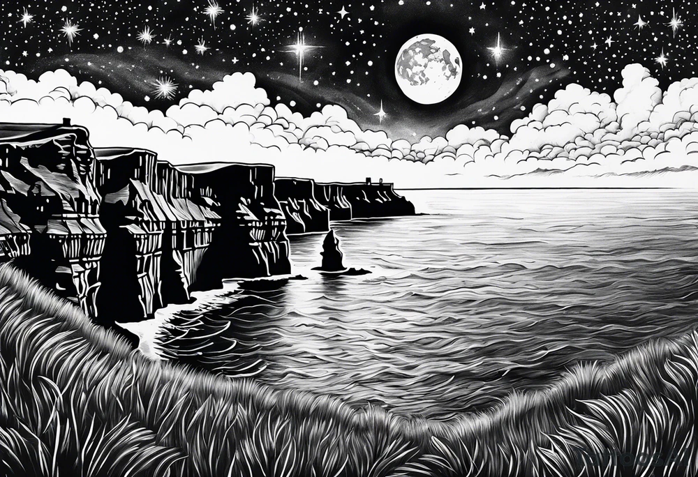 Starry night Cliffs of Moher tattoo idea