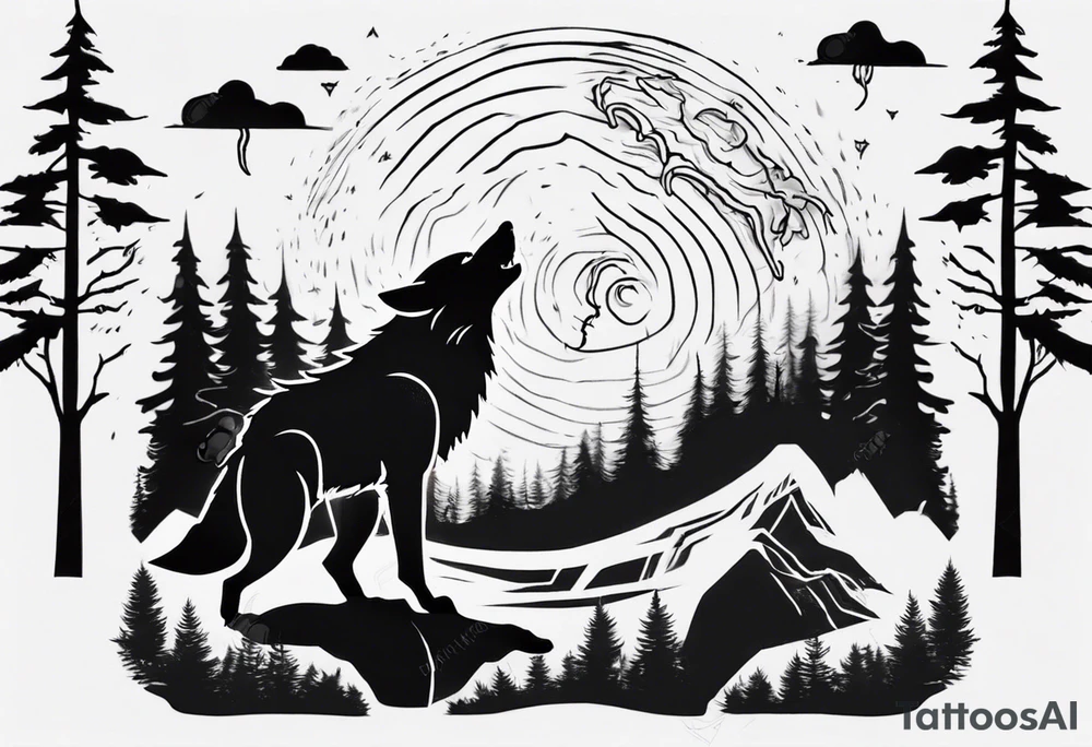 thunderstorm over a forest and a wolf howling tattoo idea thunderstorm over a forest and a wolf howling tattoo idea