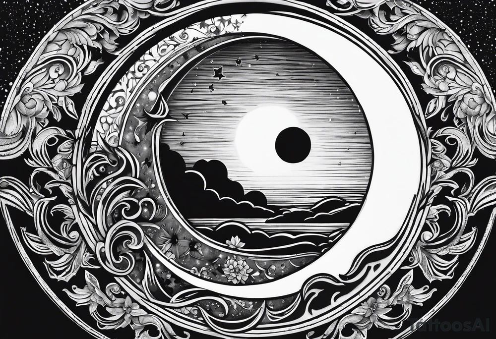 crescent moons covering half of the sun tattoo idea