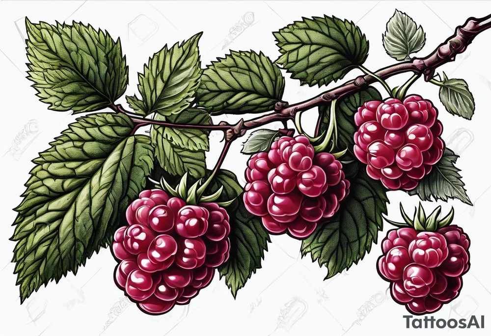 a long raspberry branch that focuses on line work. symbolizes making jam tattoo idea