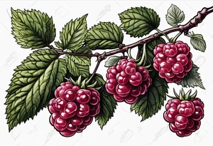 a long raspberry branch that focuses on line work. symbolizes making jam tattoo idea