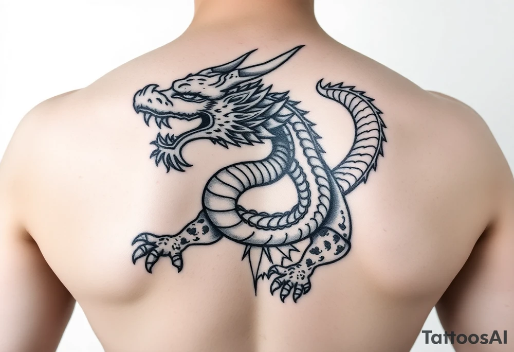 Tatuaje en espalda completa solo de la cabeza de un dragón demonio japones tattoo idea