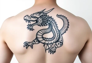 Tatuaje en espalda completa solo de la cabeza de un dragón demonio japones tattoo idea