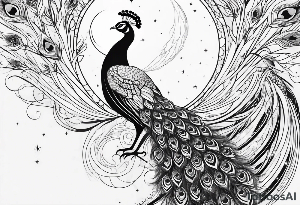 Peacock, moon, Orion, infinity tattoo idea