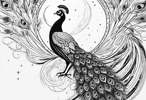 Peacock, moon, Orion, infinity tattoo idea