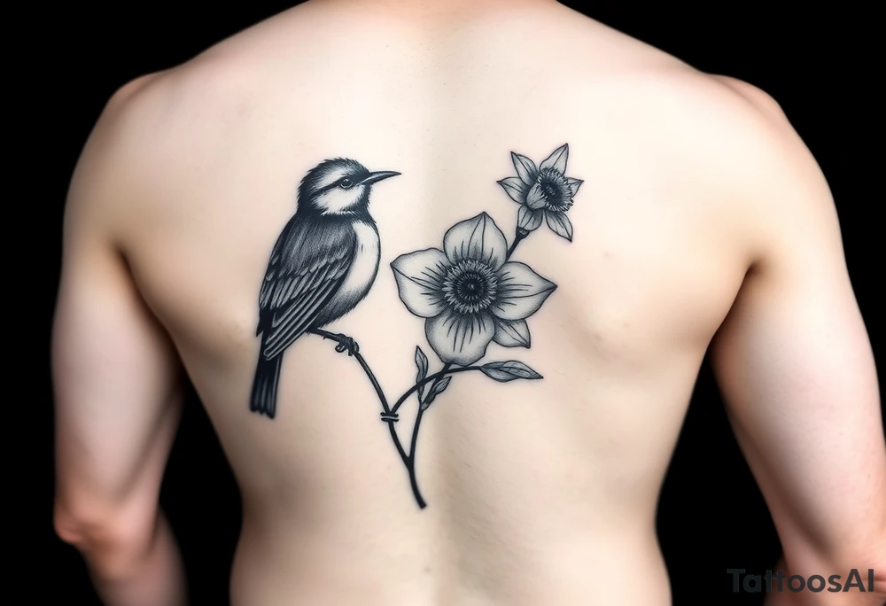 Small fantail with a poppy and a daffodil tattoo idea