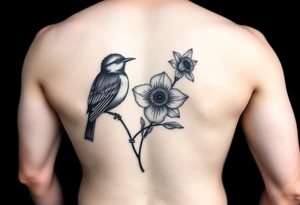 Small fantail with a poppy and a daffodil tattoo idea