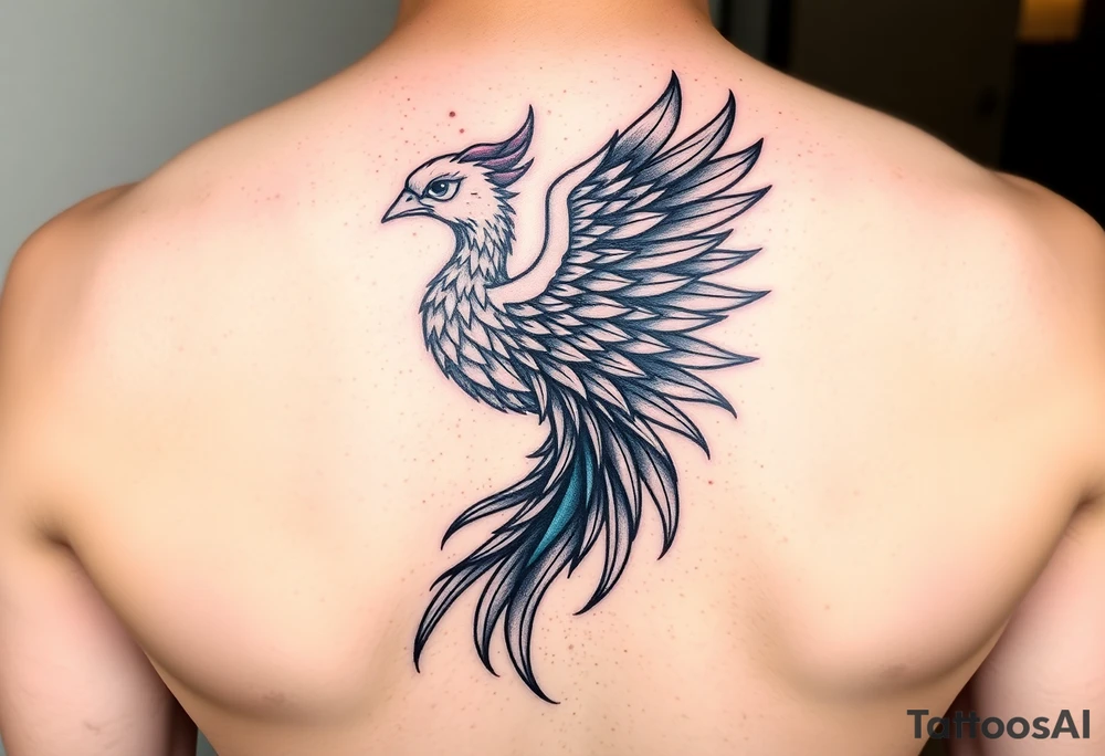 A feminine Phoenix in a rainbow of colors tattoo idea