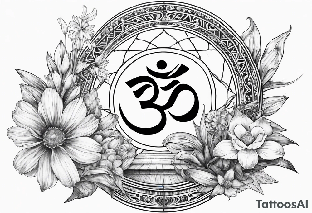om symbol, sparrow, sunrays, staircase, cosmos, iris, daisy tattoo idea om symbol, sparrow, sunrays, staircase, cosmos, iris, daisy tattoo idea