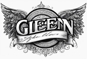 The word Glenn on a banner with angel Wings tattoo idea