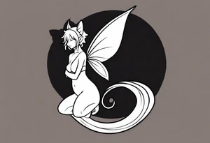 A fairy with a tail inspired by the logo of the show called Fairy Tail in a fetal position leaning in tattoo idea