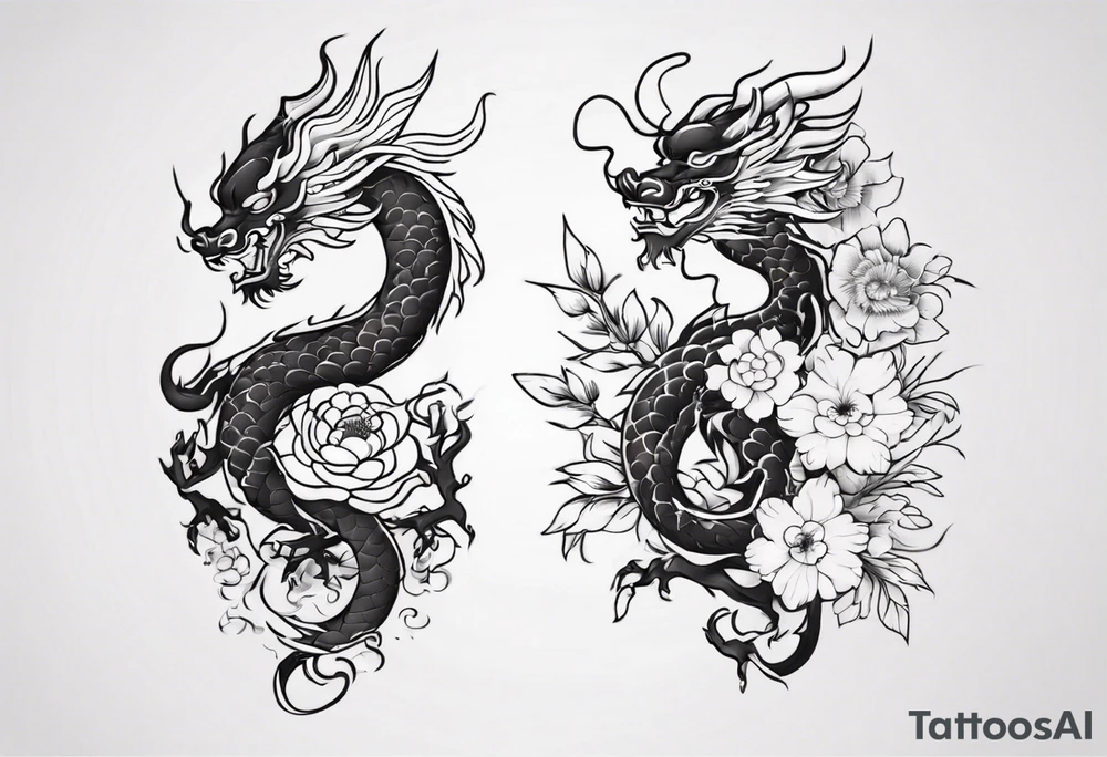chinese drargon with flowers tattoo idea