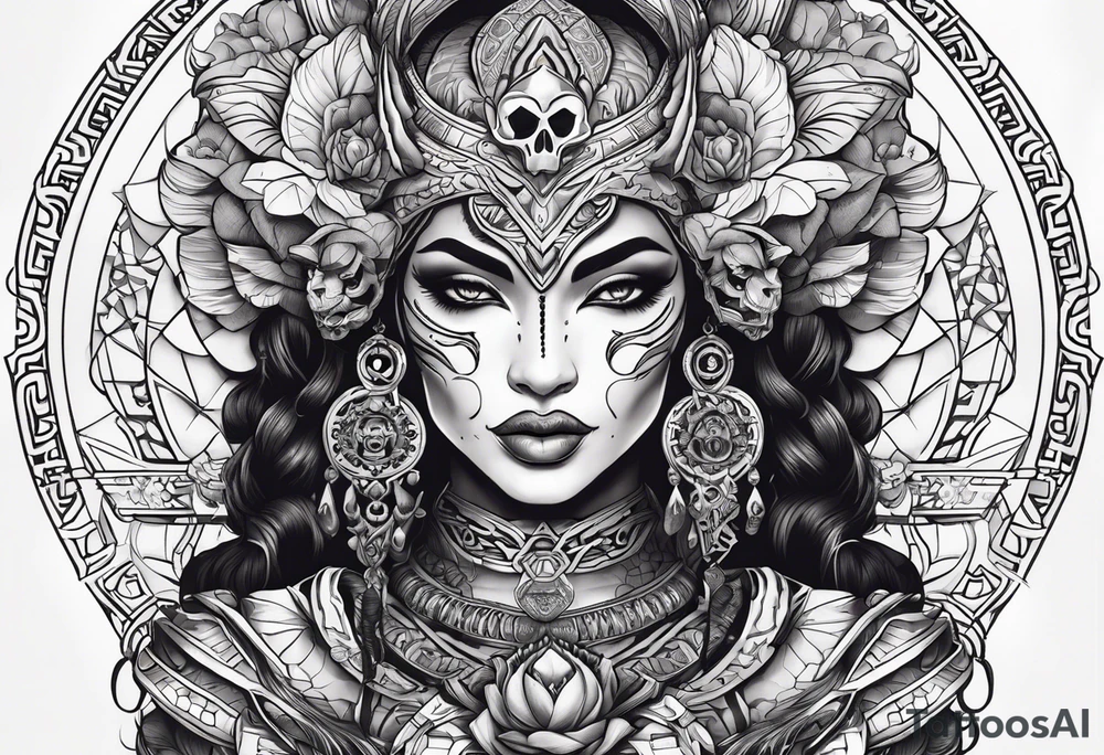 kali ma, alien goddess, valkrye, aries, pirate, divine feminine, zenza resonance, pachamama, lotus azul, blank panther, eagle, skull, 5D, nueva gaya, dna 12 tattoo idea