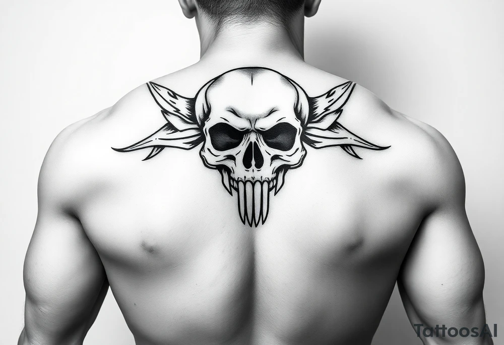 Skull back Peace 
For men black outline tattoo idea