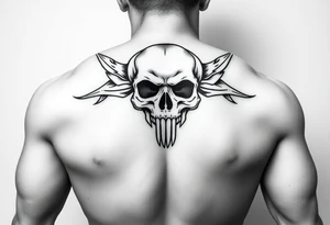 Skull back Peace 
For men black outline tattoo idea