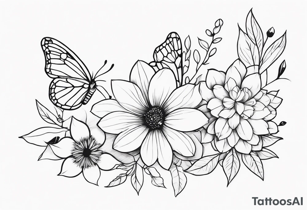 flowers and butterflies tattoo idea