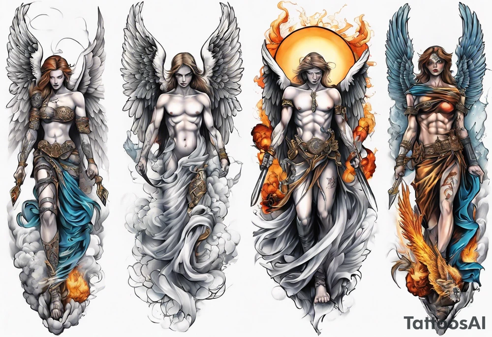 Full arm sleeves with 3 warrior angels on it tattoo idea