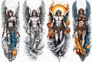 Full arm sleeves with 3 warrior angels on it tattoo idea