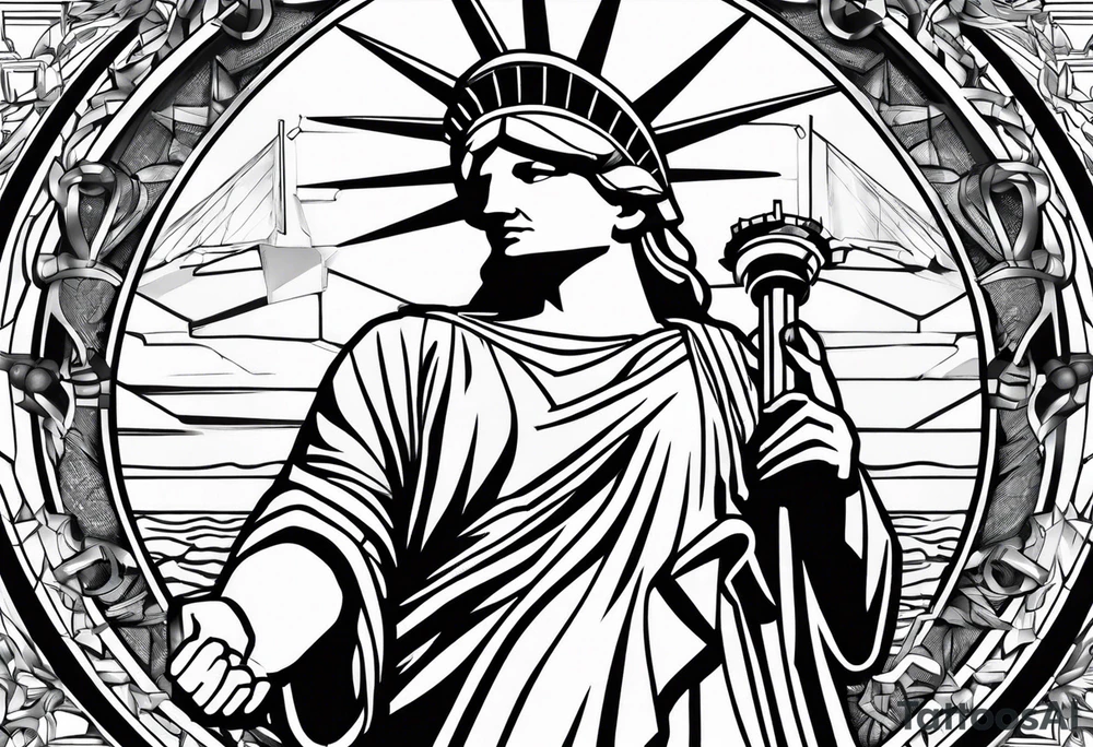 Statue of Liberty handcuffed in a wheel chair tattoo idea