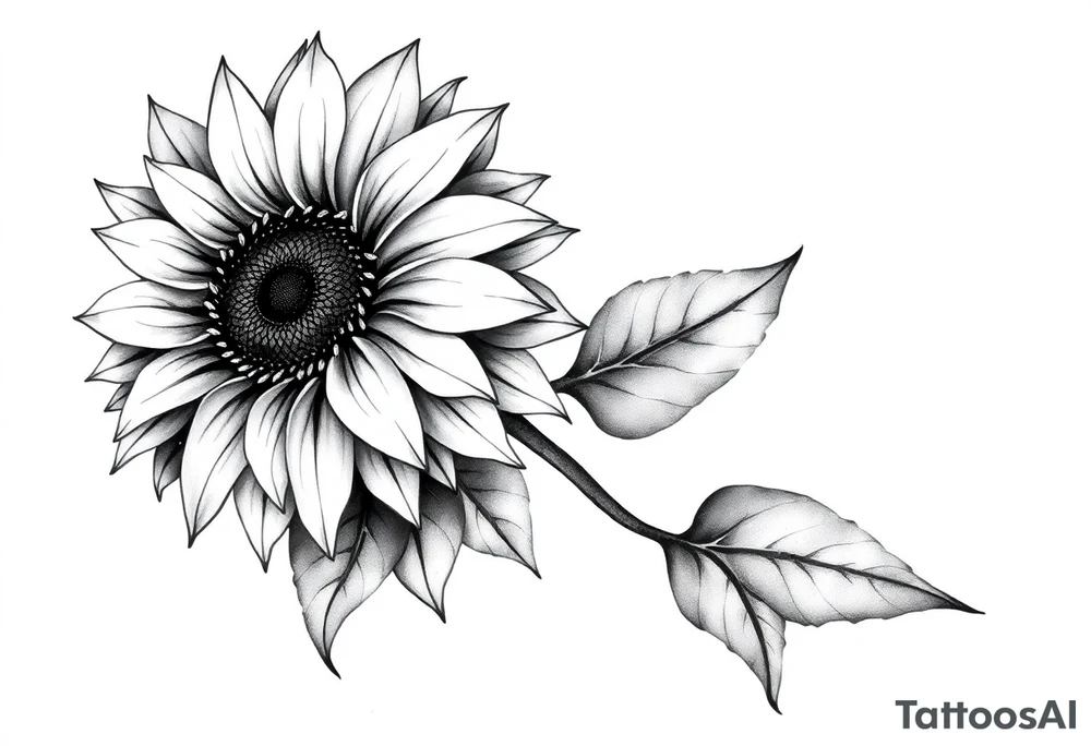 Sunflower with stem and leaves tattoo idea