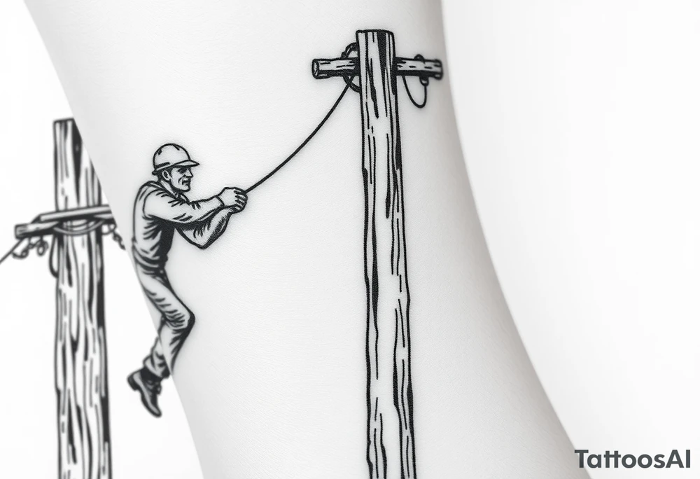 power lineman climbing a wooden 12kv pole. Make the pole a cross that has a hidden resemblance to god. tattoo idea