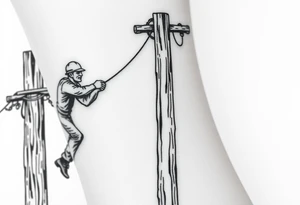 power lineman climbing a wooden 12kv pole. Make the pole a cross that has a hidden resemblance to god. tattoo idea