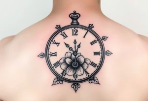 Clock with flower of love tattoo idea