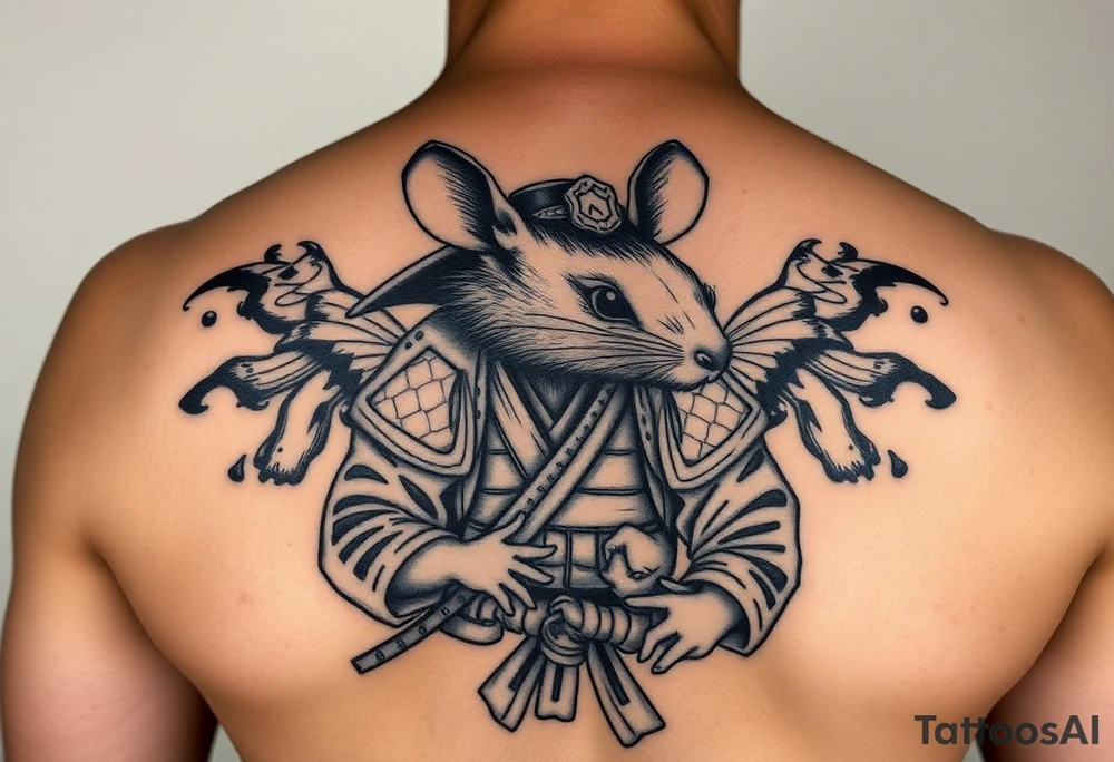 Female rat dressed up as Japanese  samurai tattoo idea