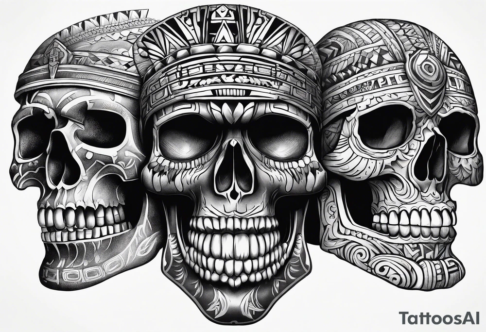 Aztec skull with open mouth tattoo idea