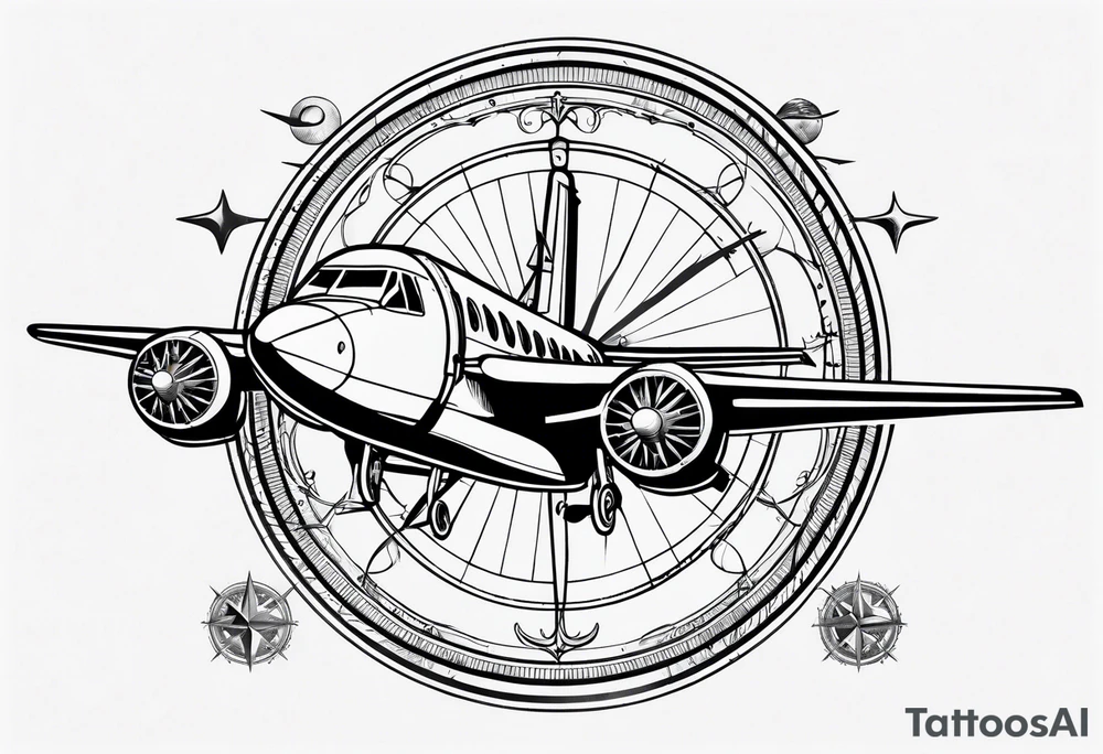 compass airplane tattoo idea