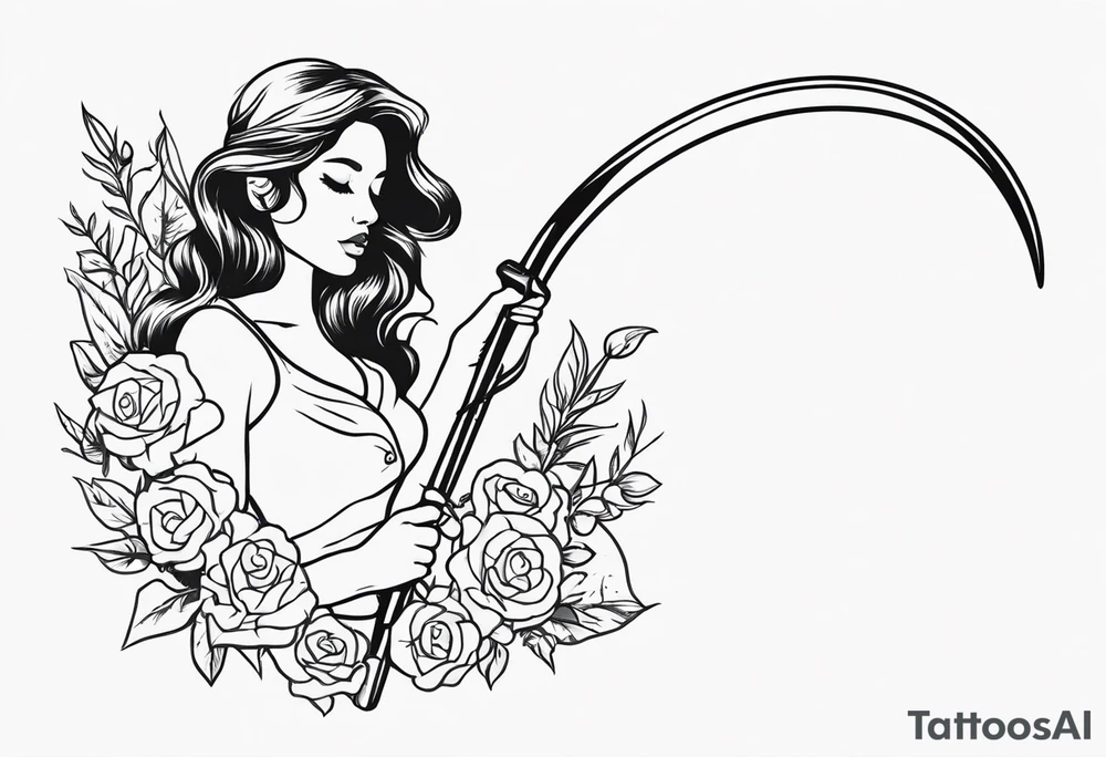 cute feminine deatg with scythe and nightshade tattoo idea