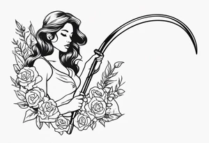 cute feminine deatg with scythe and nightshade tattoo idea