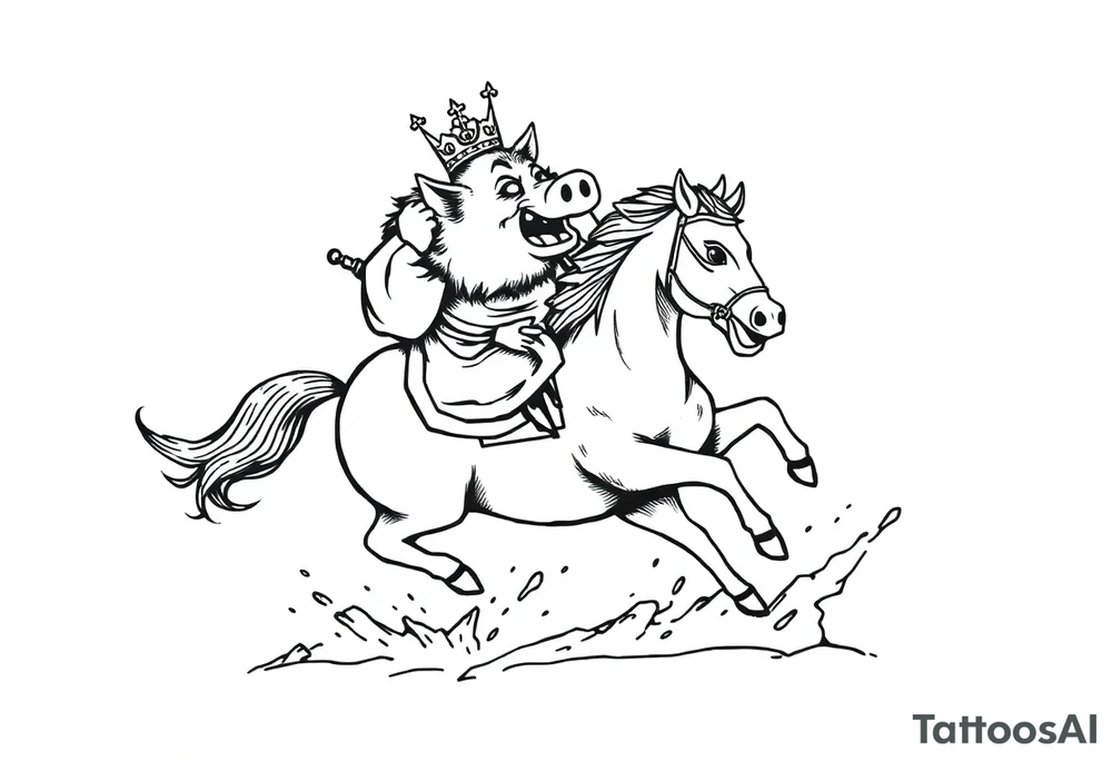 king fat pig in a battle with a horse tattoo idea