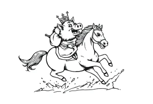 king fat pig in a battle with a horse tattoo idea