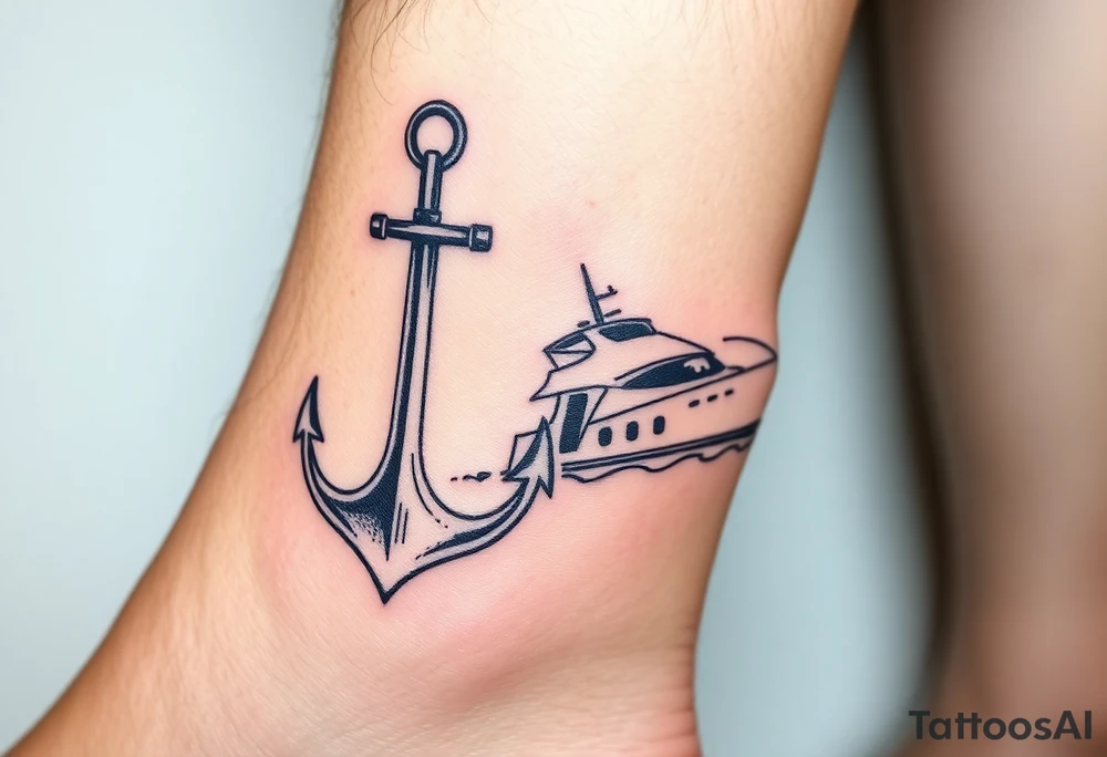 bold man with anchor and yacht
put on arm tattoo idea