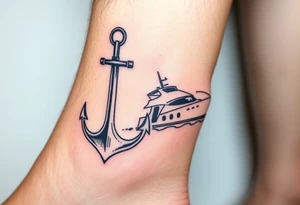 bold man with anchor and yacht
put on arm tattoo idea