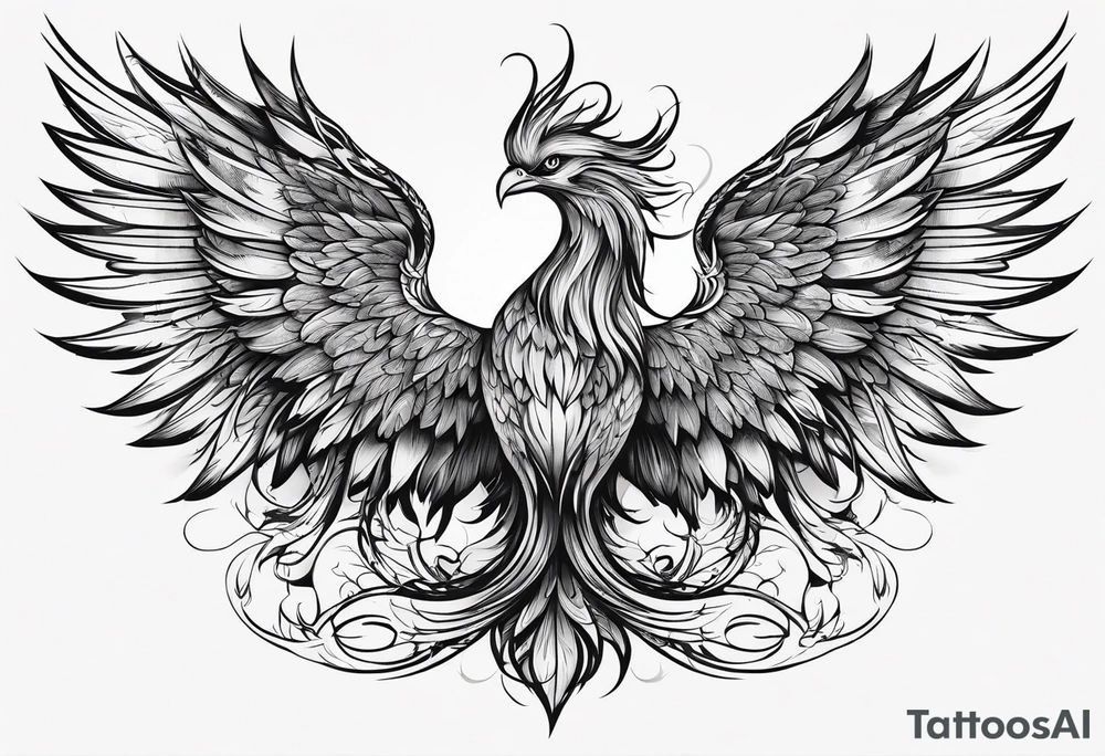 phoenix long tail elegant wings down tattoo idea