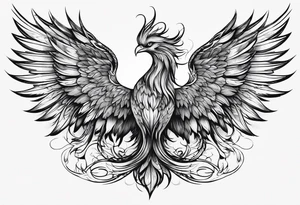 phoenix long tail elegant wings down tattoo idea