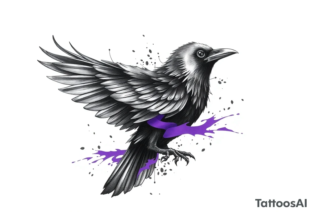 A crow tattoo that incorporates a strip/band of purple somewhere in the design to represent dealing with domestic abuse. Be creative. tattoo idea