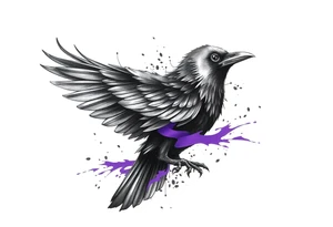 A crow tattoo that incorporates a strip/band of purple somewhere in the design to represent dealing with domestic abuse. Be creative. tattoo idea