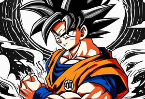 Son-Goku as a super saiyajin . A huge dragonball surrounds the whole scenery. Gokus friends are surrounding him as shadows tattoo idea