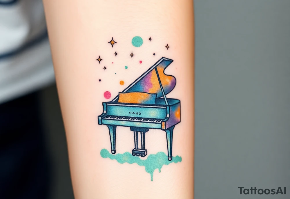 Grand piano under stars tattoo idea